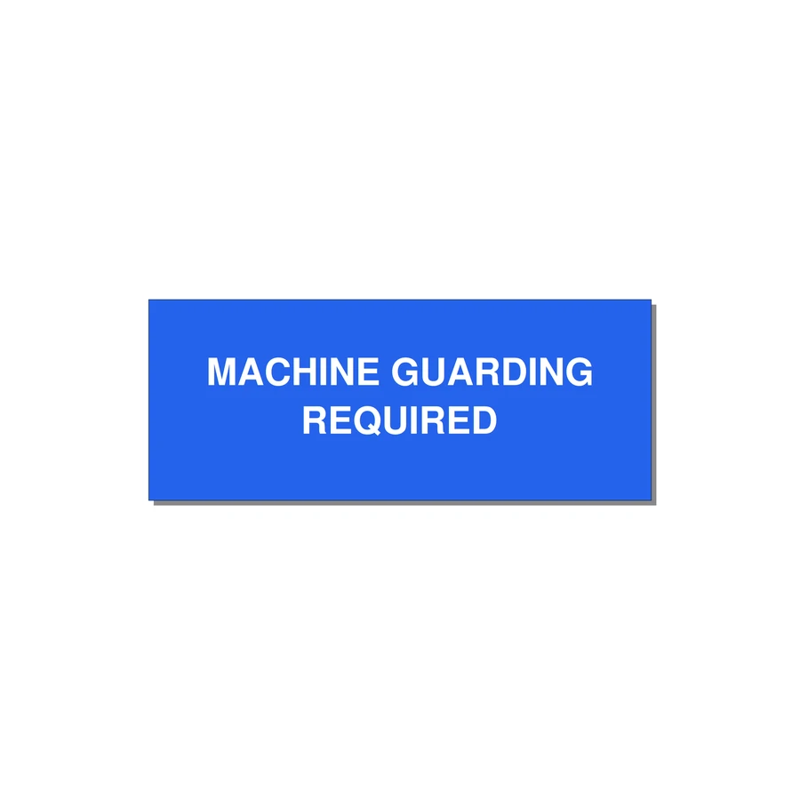 5.0x2.0" Safety Label - MACHINE GUARDING REQUIRED — 5x2" White on Blue, Adhesive
