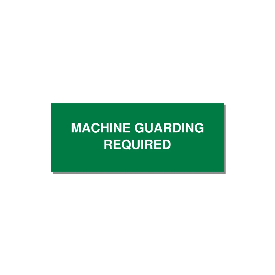 5.0x2.0" Safety Label - MACHINE GUARDING REQUIRED — 5x2" White on Green, Adhesive
