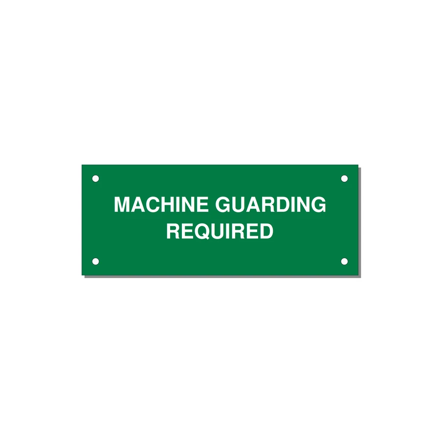 5.0x2.0" Safety Label - MACHINE GUARDING REQUIRED — 5x2" White on Green, Holes