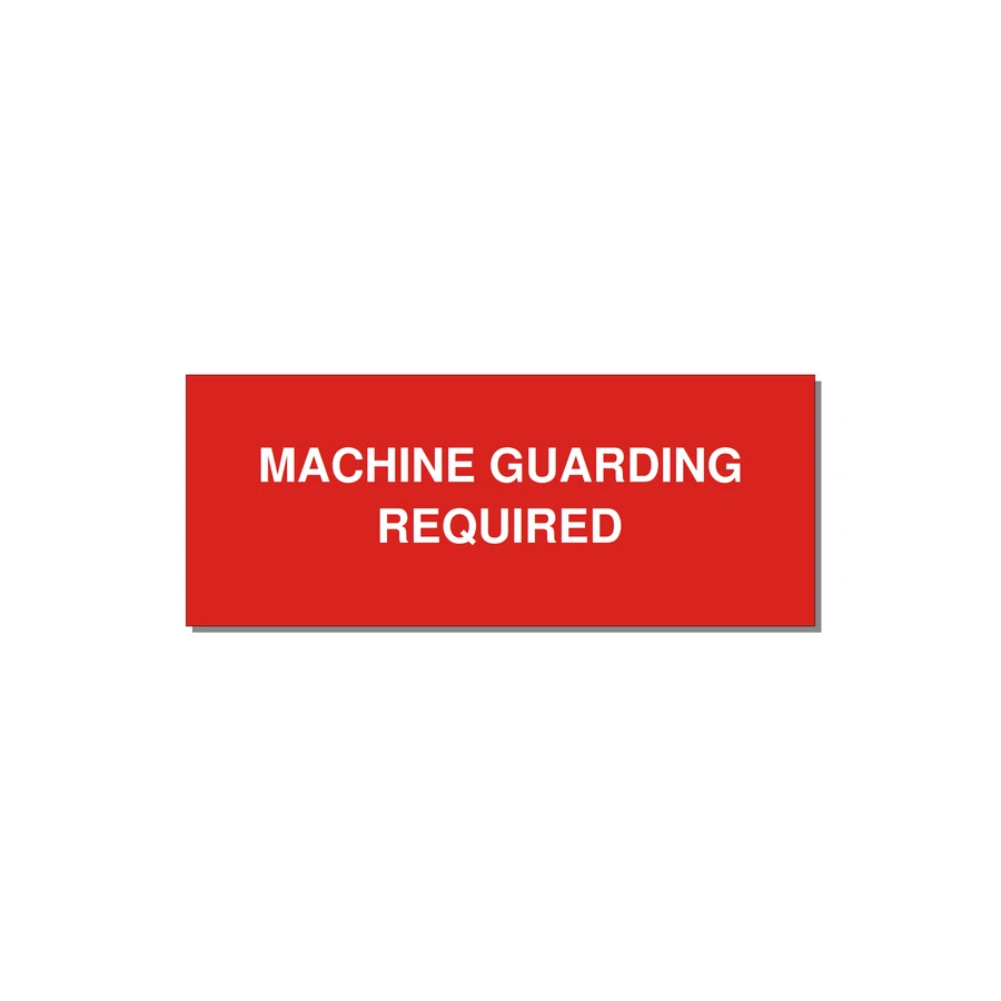 5.0x2.0" Safety Label - MACHINE GUARDING REQUIRED — 5x2" White on Red, Adhesive