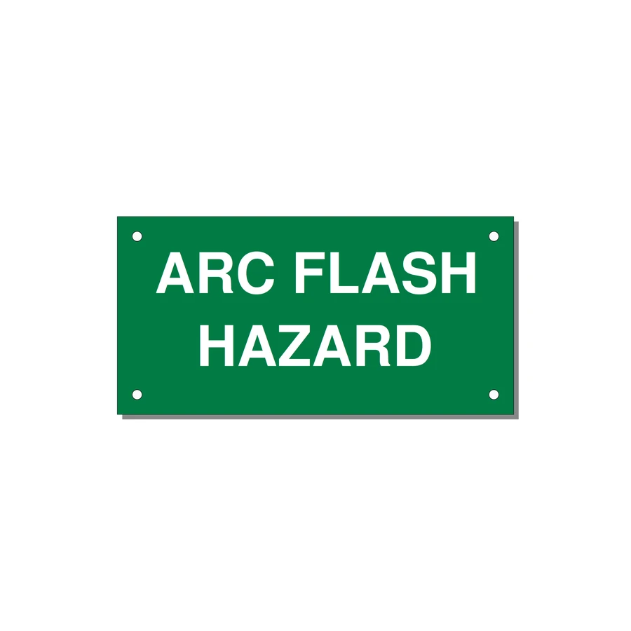5.0x2.5" Arc Flash Safety Label - ARC FLASH HAZARD — 5x2.5" White on Green, Holes