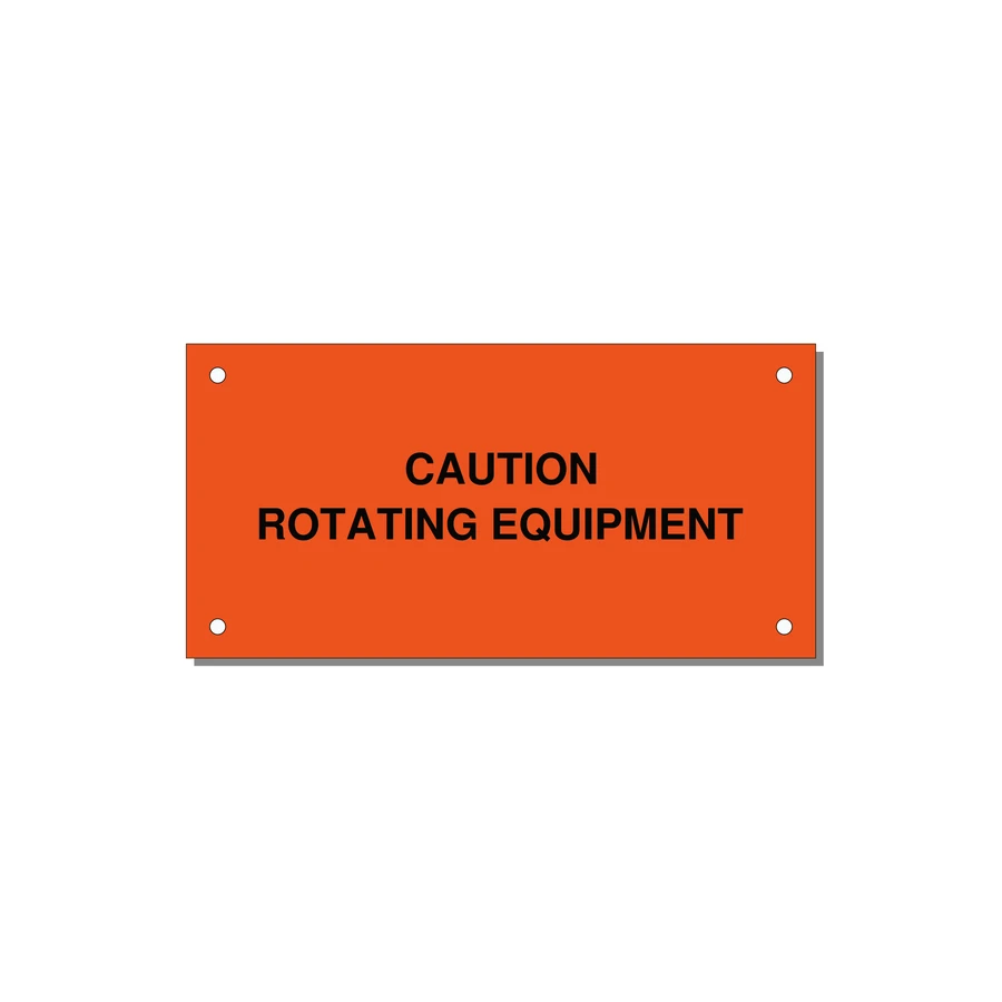 5.0x2.5" Caution Safety Label - CAUTION ROTATING EQUIPMEN — 5x2.5" Black on Orange, Holes