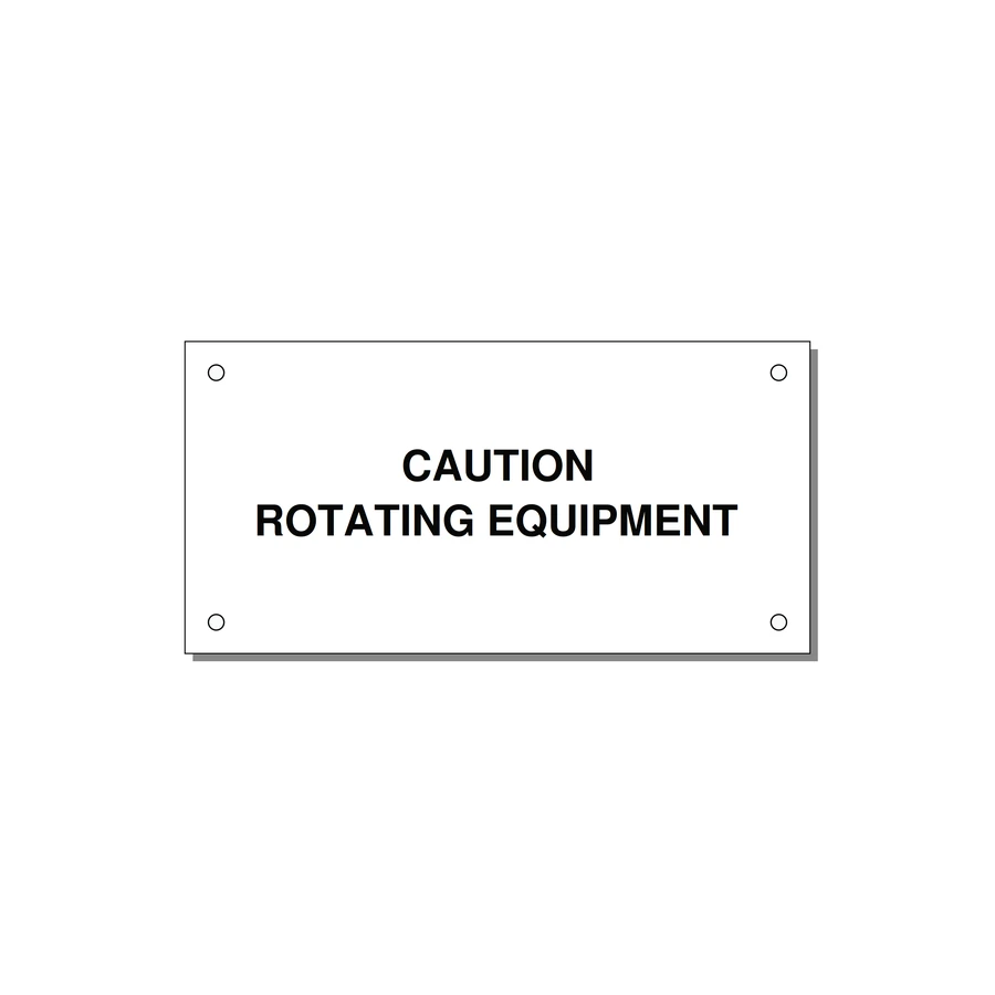 5.0x2.5" Caution Safety Label - CAUTION ROTATING EQUIPMEN — 5x2.5" Black on White, Holes