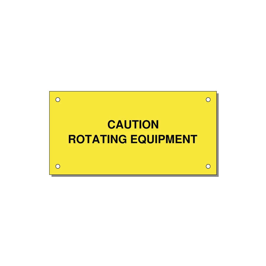 5.0x2.5" Caution Safety Label - CAUTION ROTATING EQUIPMEN — 5x2.5" Black on Yellow, Holes