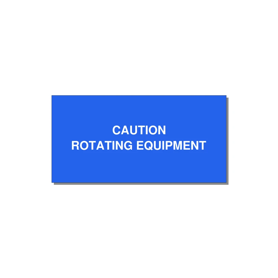 5.0x2.5" Caution Safety Label - CAUTION ROTATING EQUIPMEN — 5x2.5" White on Blue, Adhesive