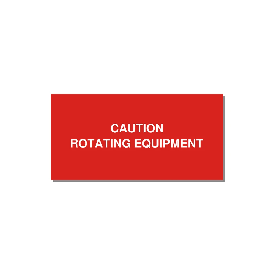 5.0x2.5" Caution Safety Label - CAUTION ROTATING EQUIPMEN — 5x2.5" White on Red, Adhesive