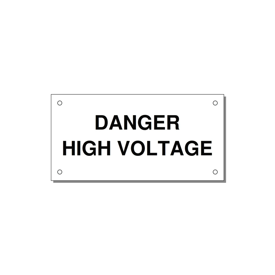 5.0x2.5" High Voltage Warning Sign - DANGER HIGH VOLTAGE — 5x2.5" Black on White, Holes