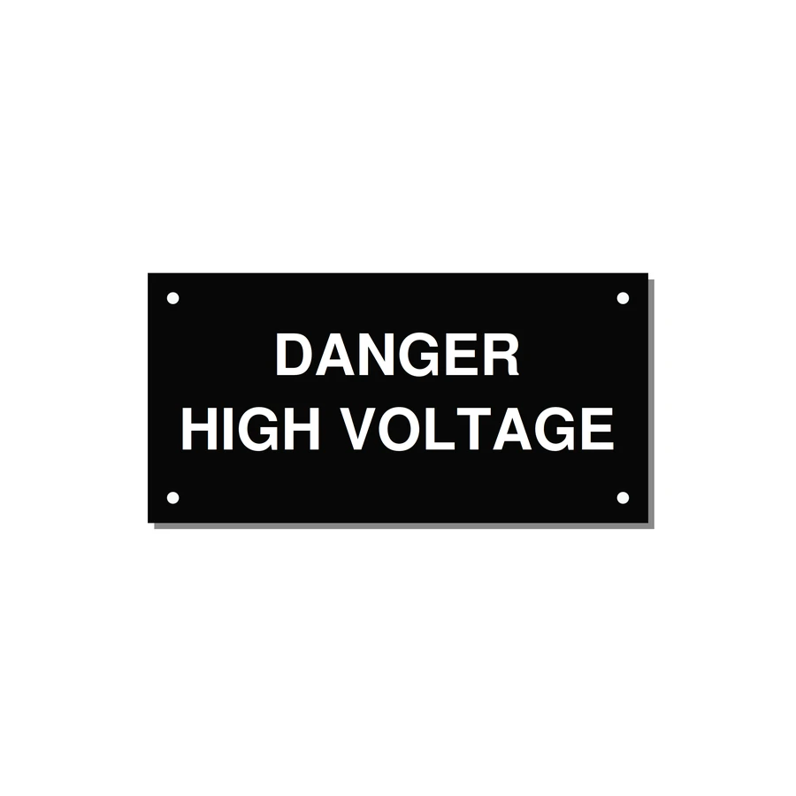 5.0x2.5" High Voltage Warning Sign - DANGER HIGH VOLTAGE — 5x2.5" White on Black, Holes