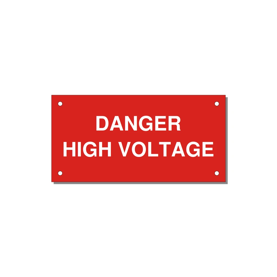5.0x2.5" High Voltage Warning Sign - DANGER HIGH VOLTAGE — 5x2.5" White on Red, Holes