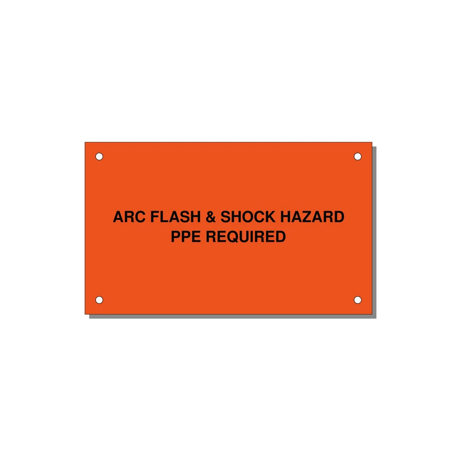 5.0x3.0" Arc Flash Safety Label - ARC FLASH & SHOCK HAZARD — 5x3" Black on Orange, Holes