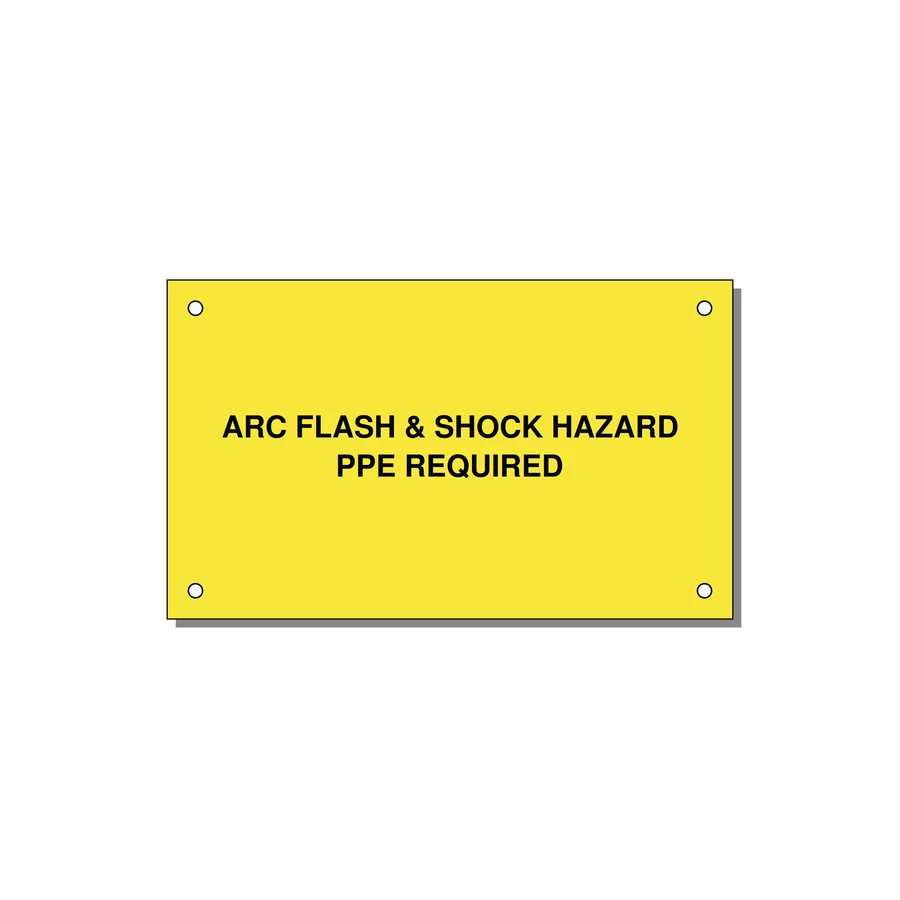 5.0x3.0" Arc Flash Safety Label - ARC FLASH & SHOCK HAZARD — 5x3" Black on Yellow, Holes