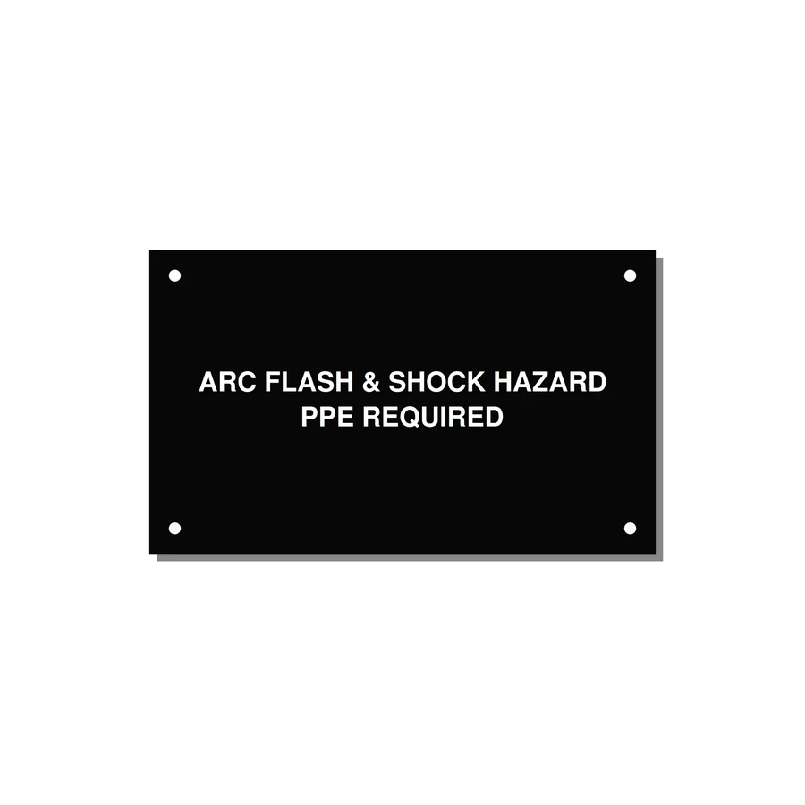 5.0x3.0" Arc Flash Safety Label - ARC FLASH & SHOCK HAZARD — 5x3" White on Black, Holes