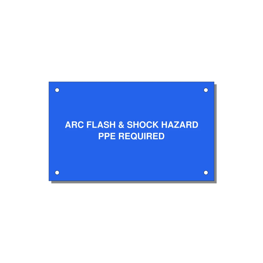 5.0x3.0" Arc Flash Safety Label - ARC FLASH & SHOCK HAZARD — 5x3" White on Blue, Holes