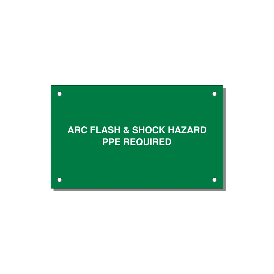 5.0x3.0" Arc Flash Safety Label - ARC FLASH & SHOCK HAZARD — 5x3" White on Green, Holes