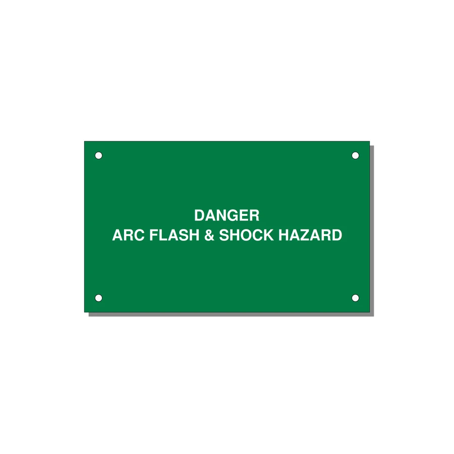 5.0x3.0" Arc Flash Safety Label - DANGER ARC FLASH & SHOCK — 5x3" White on Green, Holes