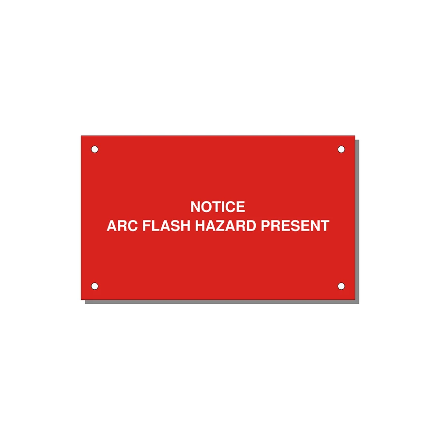 5.0x3.0" Arc Flash Safety Label - NOTICE ARC FLASH HAZARD P — 5x3" White on Red, Holes