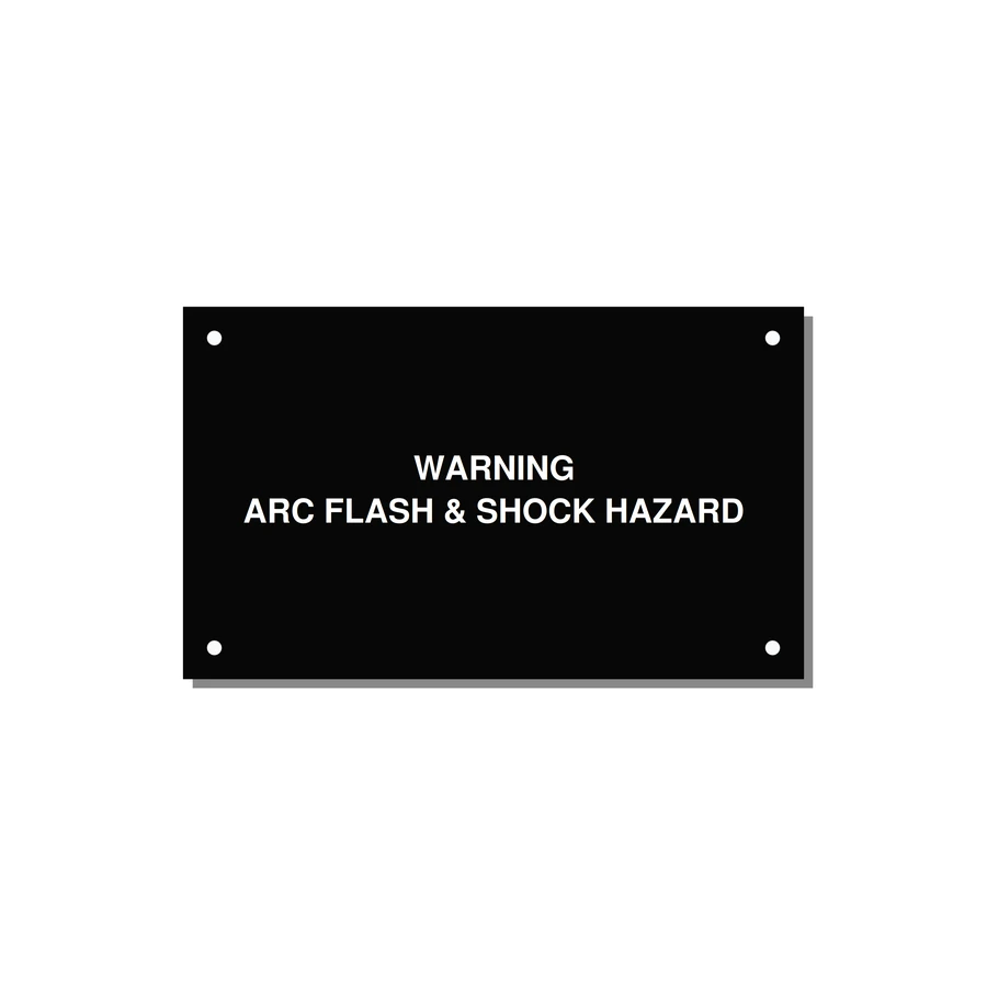 5.0x3.0" Arc Flash Safety Label - WARNING ARC FLASH & SHOCK — 5x3" White on Black, Holes