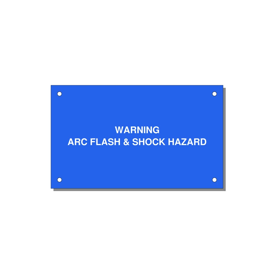 5.0x3.0" Arc Flash Safety Label - WARNING ARC FLASH & SHOCK — 5x3" White on Blue, Holes