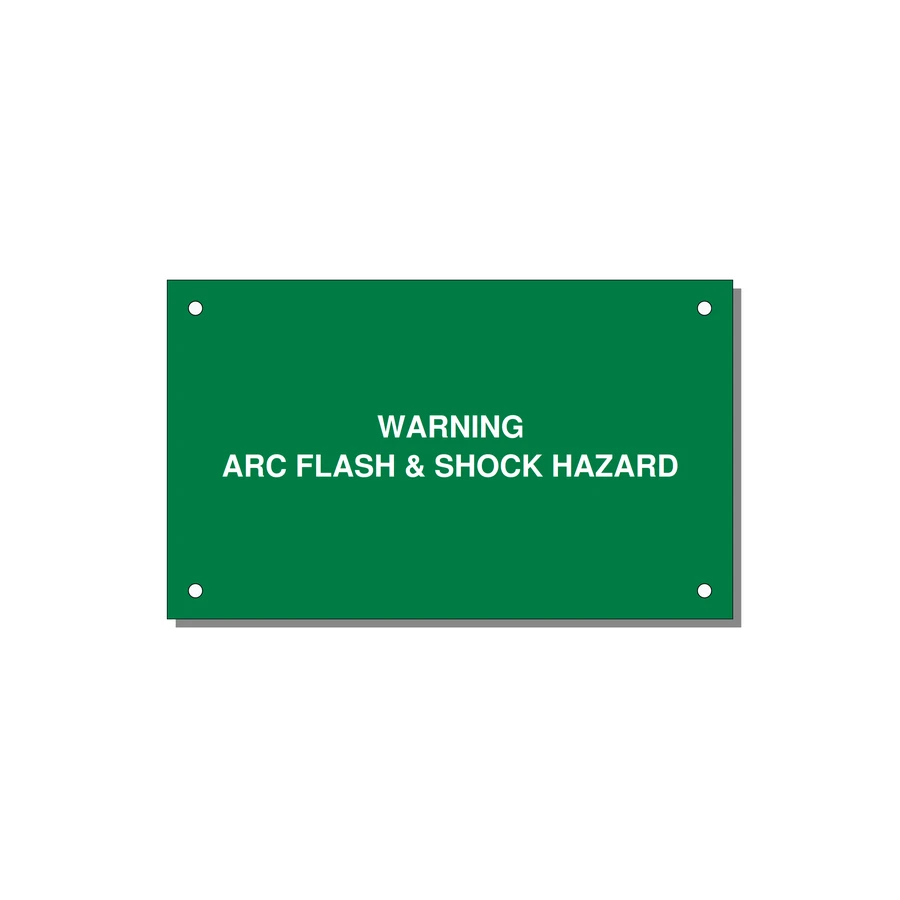 5.0x3.0" Arc Flash Safety Label - WARNING ARC FLASH & SHOCK — 5x3" White on Green, Holes