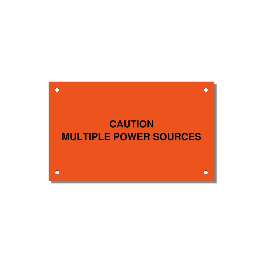 5.0x3.0" Caution Safety Label - CAUTION MULTIPLE POWER SO — 5x3" Black on Orange, Holes