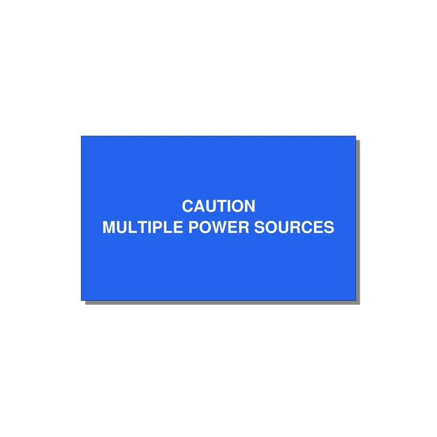 5.0x3.0" Caution Safety Label - CAUTION MULTIPLE POWER SO — 5x3" White on Blue, Adhesive