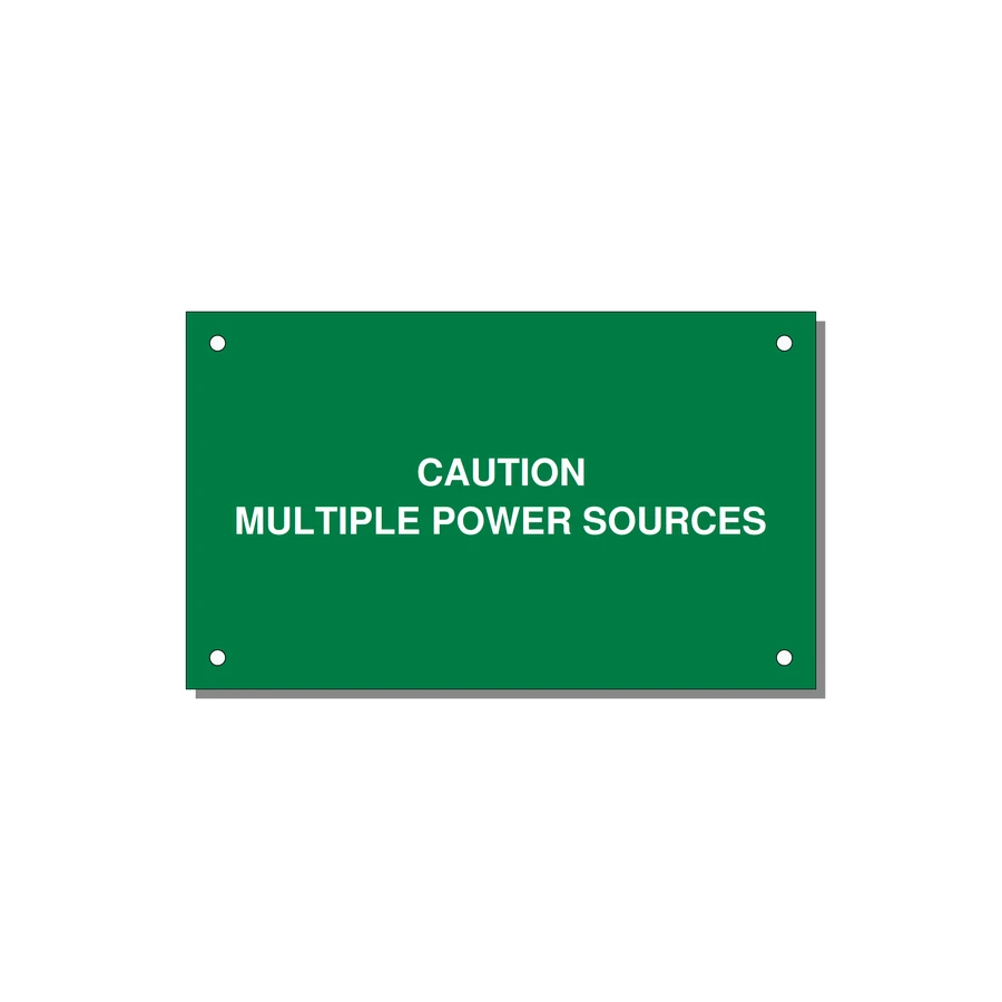 5.0x3.0" Caution Safety Label - CAUTION MULTIPLE POWER SO — 5x3" White on Green, Holes