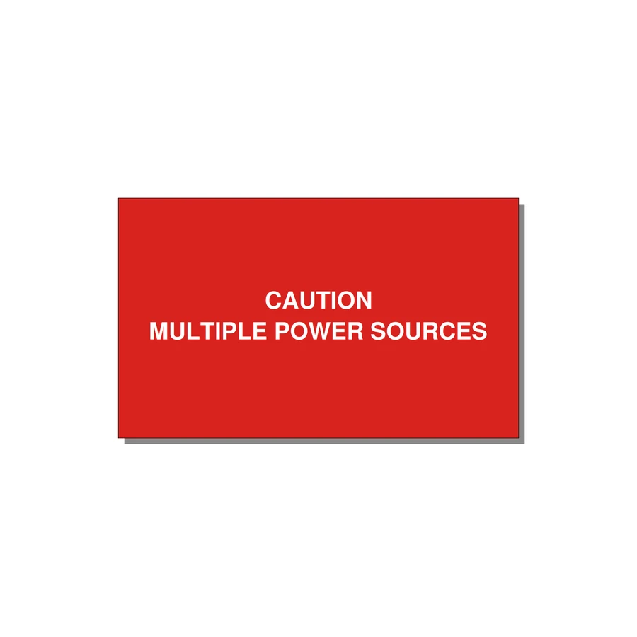5.0x3.0" Caution Safety Label - CAUTION MULTIPLE POWER SO — 5x3" White on Red, Adhesive