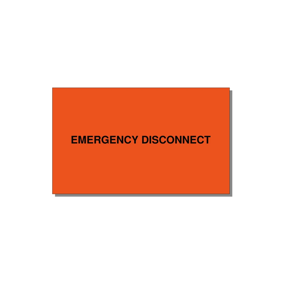 5.0x3.0" Disconnect Switch Label - EMERGENCY DISCONNECT — 5x3" Black on Orange, Adhesive