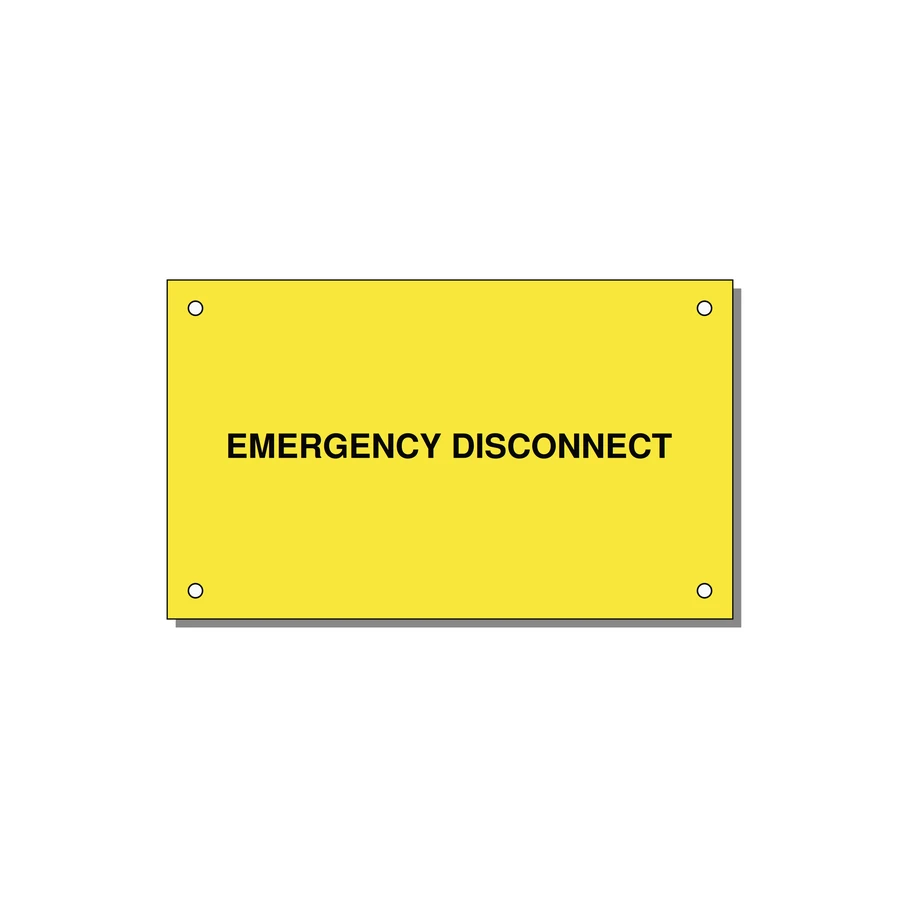 5.0x3.0" Disconnect Switch Label - EMERGENCY DISCONNECT — 5x3" Black on Yellow, Holes