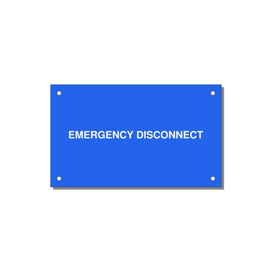 5.0x3.0" Disconnect Switch Label - EMERGENCY DISCONNECT — 5x3" White on Blue, Holes