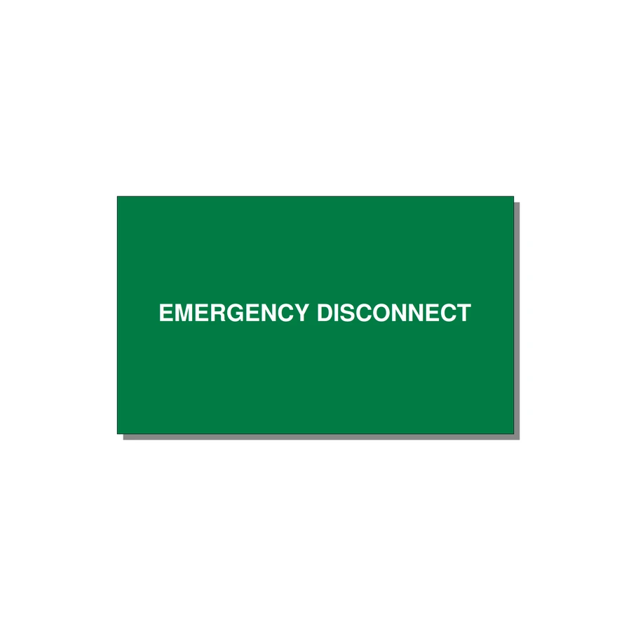 5.0x3.0" Disconnect Switch Label - EMERGENCY DISCONNECT — 5x3" White on Green, Adhesive