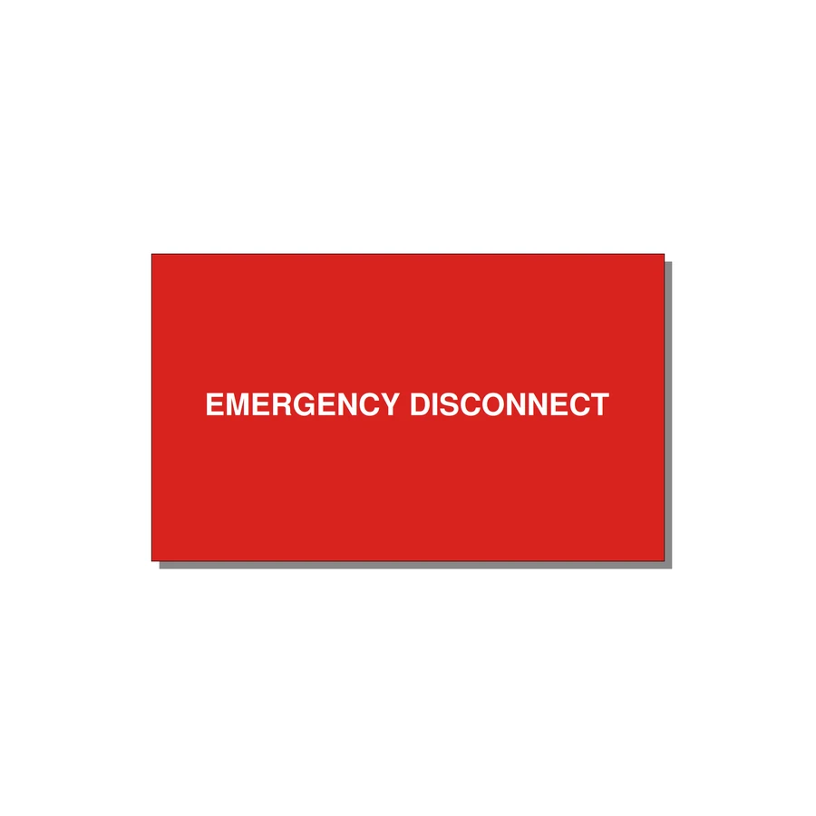 5.0x3.0" Disconnect Switch Label - EMERGENCY DISCONNECT — 5x3" White on Red, Adhesive
