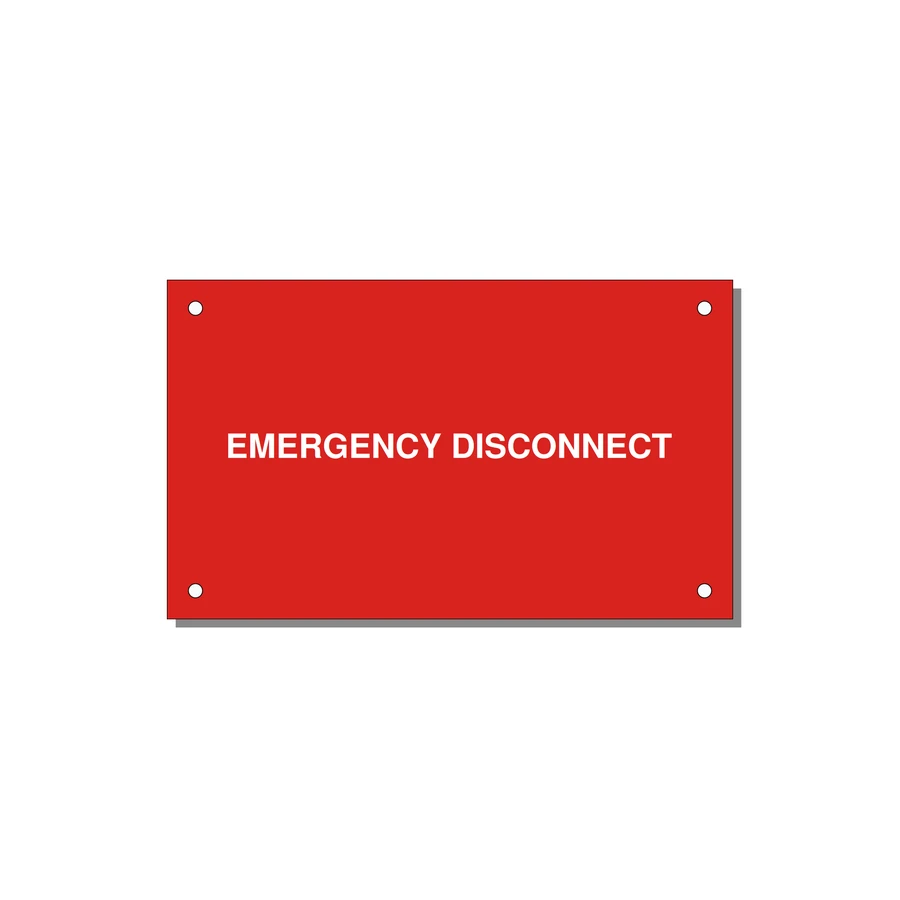 5.0x3.0" Disconnect Switch Label - EMERGENCY DISCONNECT — 5x3" White on Red, Holes