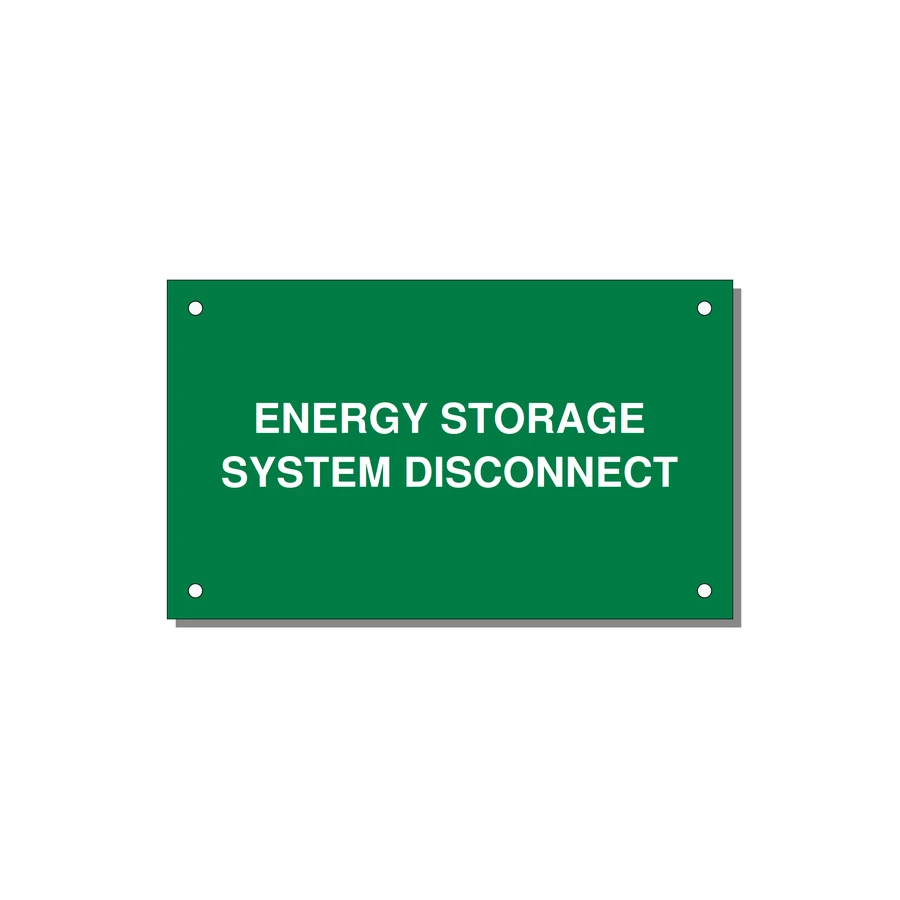 5.0x3.0" Disconnect Switch Label - ENERGY STORAGE SYSTEM DIS — 5x3" White on Green, Holes