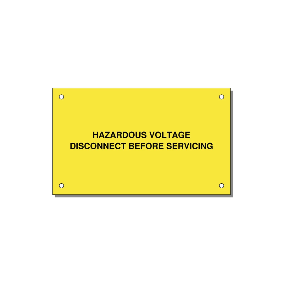 5.0x3.0" Disconnect Switch Label - HAZARDOUS VOLTAGE DISCONN — 5x3" Black on Yellow, Holes