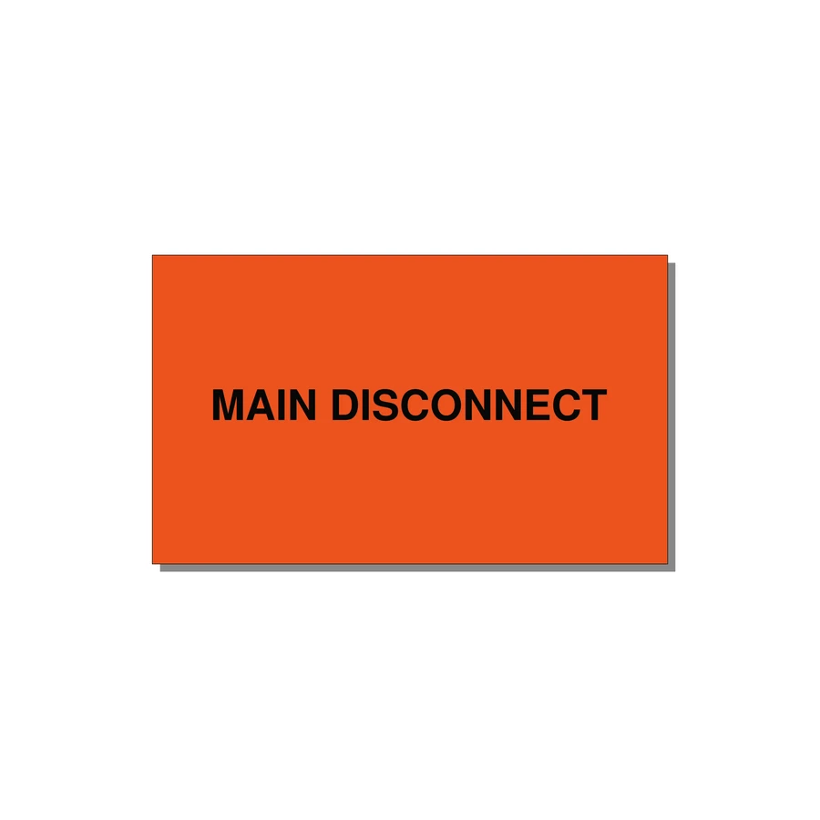 5.0x3.0" Disconnect Switch Label - MAIN DISCONNECT — 5x3" Black on Orange, Adhesive
