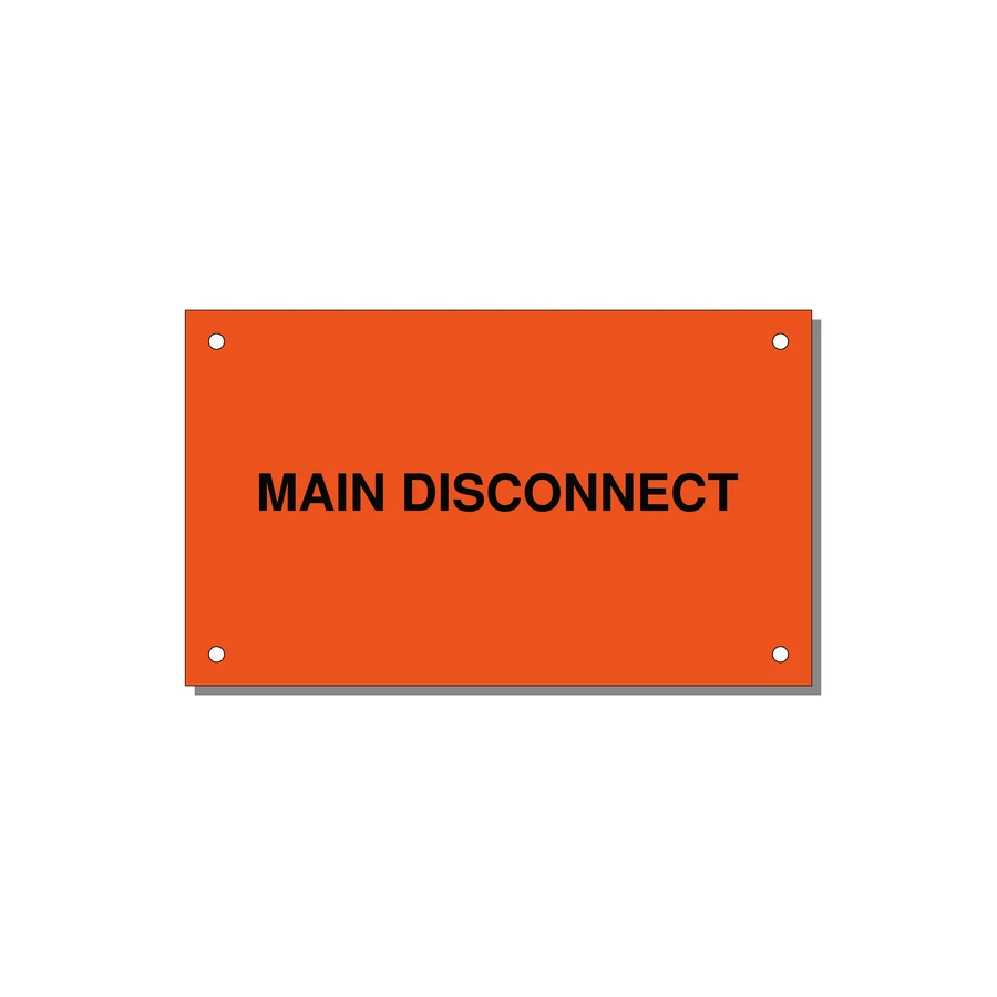 5.0x3.0" Disconnect Switch Label - MAIN DISCONNECT — 5x3" Black on Orange, Holes