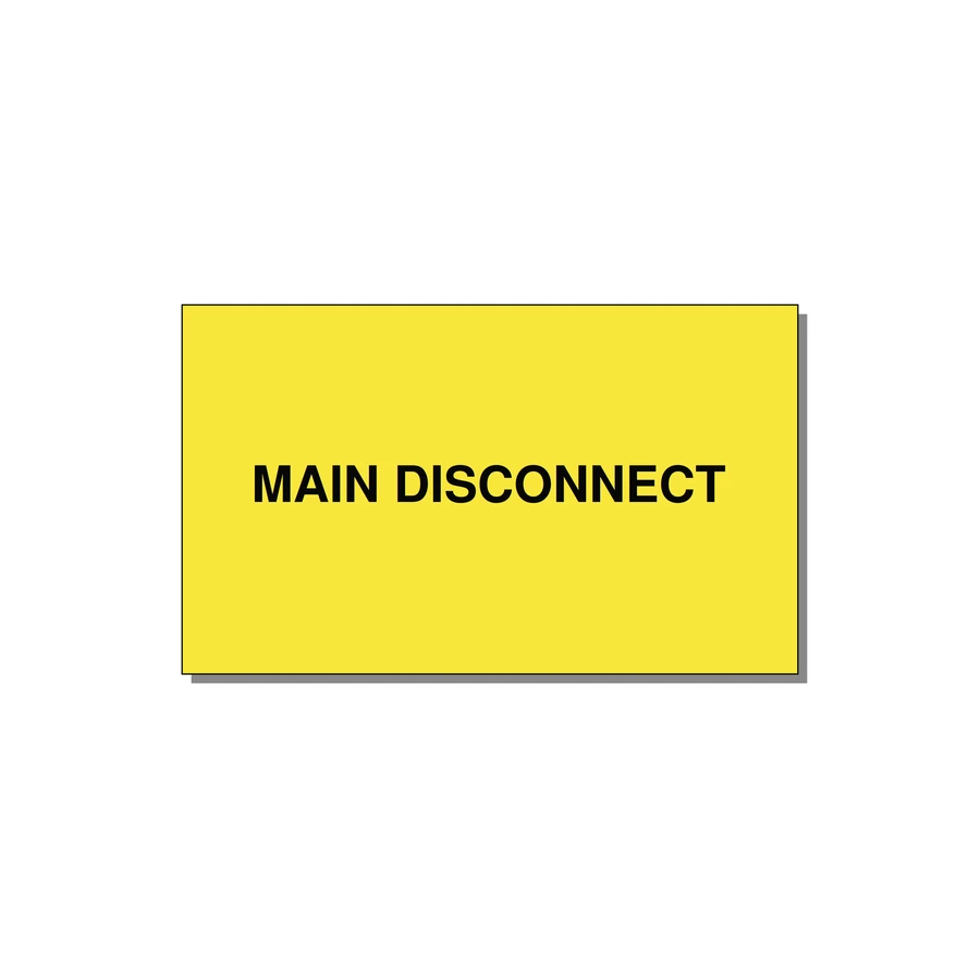 5.0x3.0" Disconnect Switch Label - MAIN DISCONNECT — 5x3" Black on Yellow, Adhesive