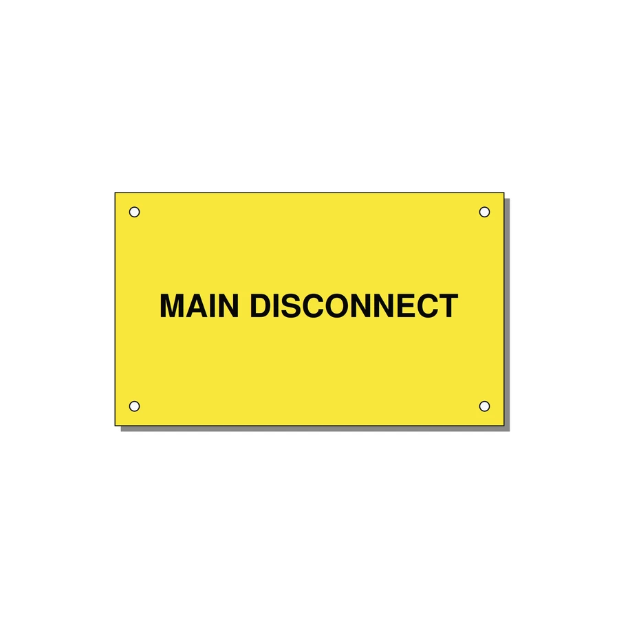 5.0x3.0" Disconnect Switch Label - MAIN DISCONNECT — 5x3" Black on Yellow, Holes