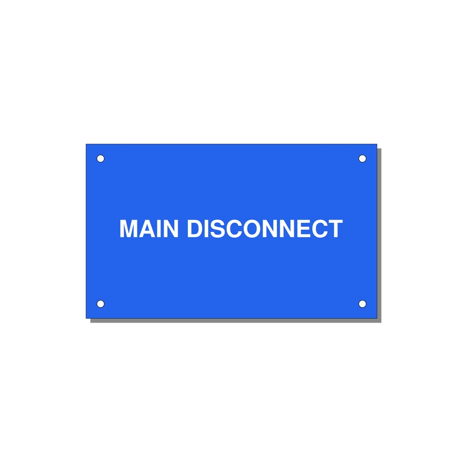 5.0x3.0" Disconnect Switch Label - MAIN DISCONNECT — 5x3" White on Blue, Holes