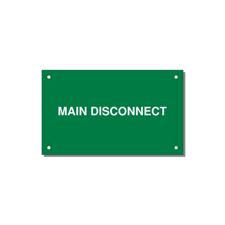 5.0x3.0" Disconnect Switch Label - MAIN DISCONNECT — 5x3" White on Green, Holes