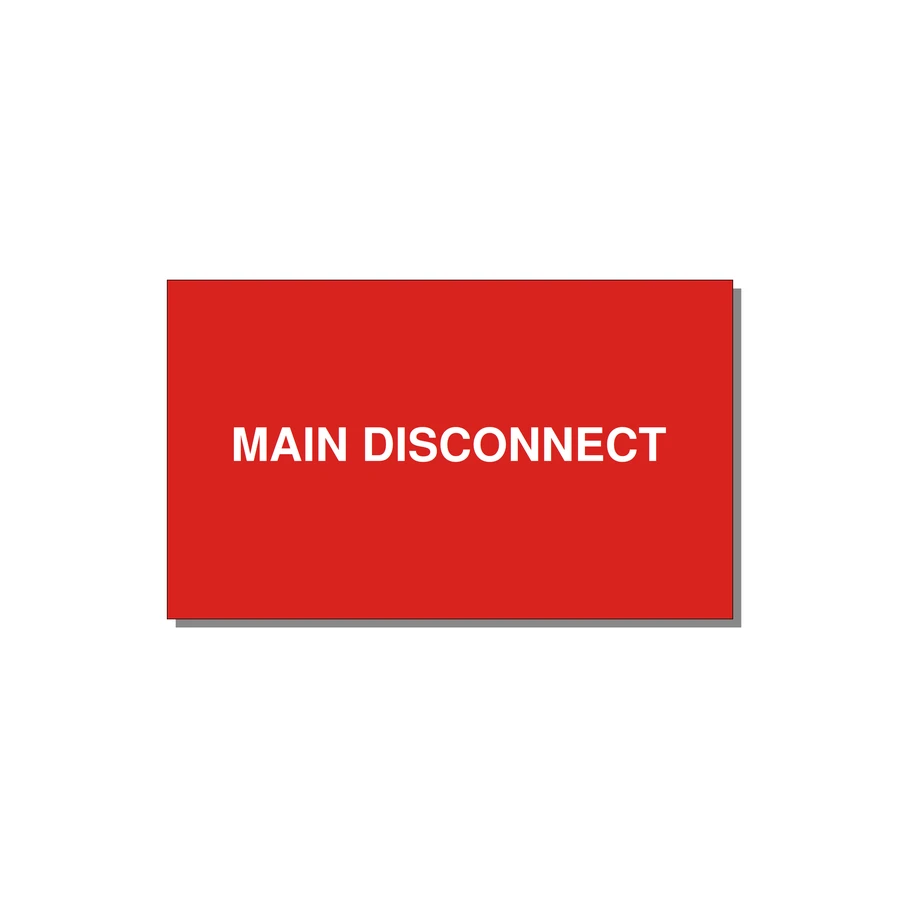 5.0x3.0" Disconnect Switch Label - MAIN DISCONNECT — 5x3" White on Red, Adhesive
