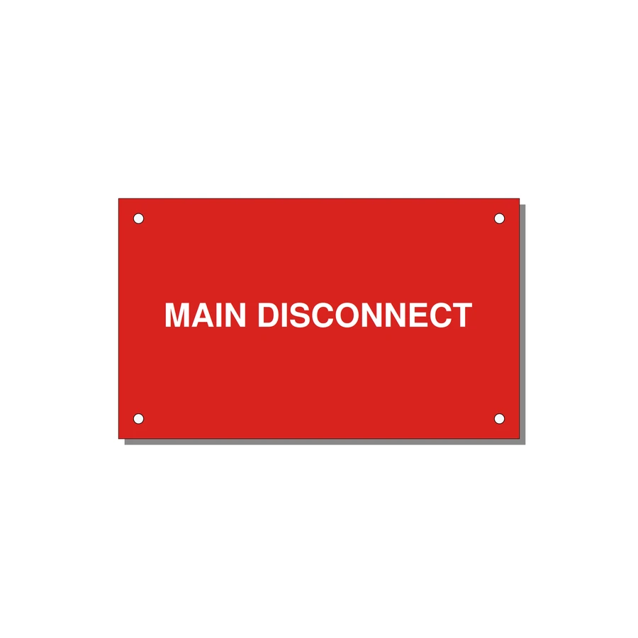 5.0x3.0" Disconnect Switch Label - MAIN DISCONNECT — 5x3" White on Red, Holes
