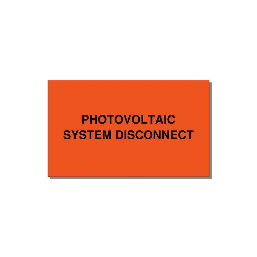 5.0x3.0" Disconnect Switch Label - PHOTOVOLTAIC SYSTEM DISCO — 5x3" Black on Orange, Adhesive