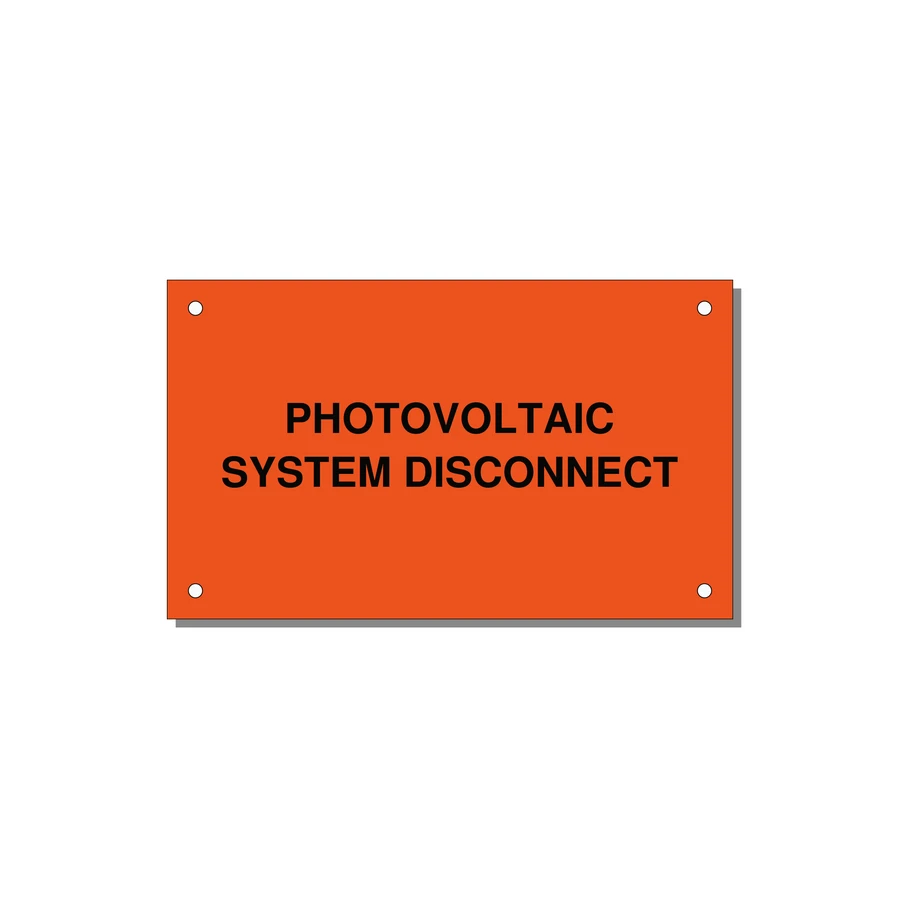 5.0x3.0" Disconnect Switch Label - PHOTOVOLTAIC SYSTEM DISCO — 5x3" Black on Orange, Holes