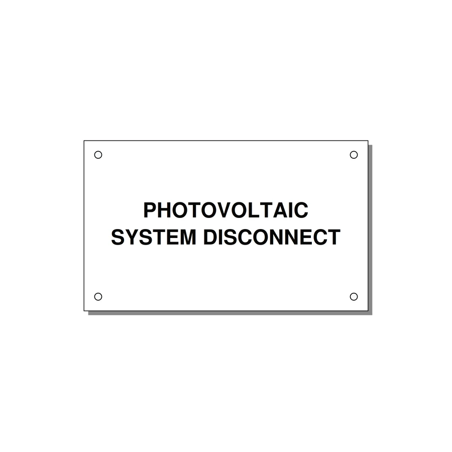 5.0x3.0" Disconnect Switch Label - PHOTOVOLTAIC SYSTEM DISCO — 5x3" Black on White, Holes