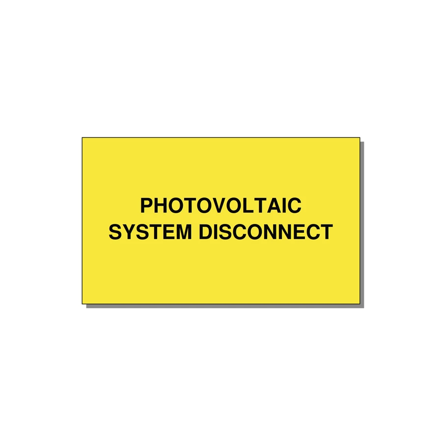 5.0x3.0" Disconnect Switch Label - PHOTOVOLTAIC SYSTEM DISCO — 5x3" Black on Yellow, Adhesive