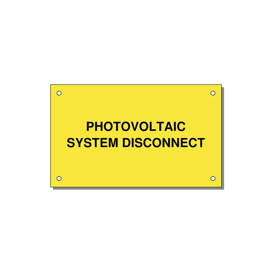 5.0x3.0" Disconnect Switch Label - PHOTOVOLTAIC SYSTEM DISCO — 5x3" Black on Yellow, Holes