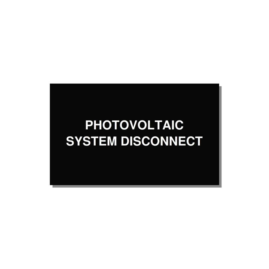 5.0x3.0" Disconnect Switch Label - PHOTOVOLTAIC SYSTEM DISCO — 5x3" White on Black, Adhesive