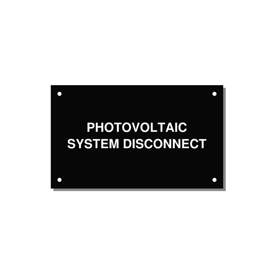 5.0x3.0" Disconnect Switch Label - PHOTOVOLTAIC SYSTEM DISCO — 5x3" White on Black, Holes